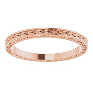 14K Yellow Or White Or Rose Gold Or Platinum 2 mm Floral Flat Band