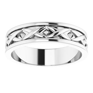 14K White Gold 6 Mm Polished X-Patterned Band Size 11