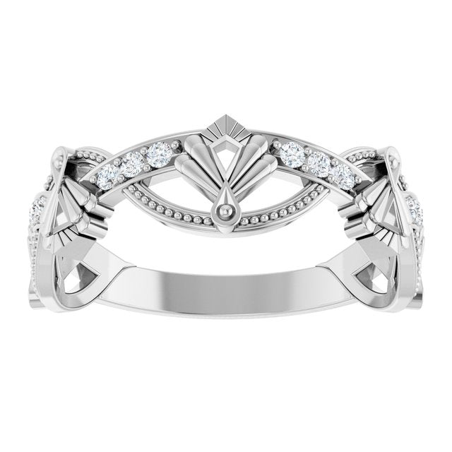 14K White Gold Round 1.3 Mm Polished 1/8 Ctw Natural Diamond Vintage-Inspired Anniversary Band, Size 7