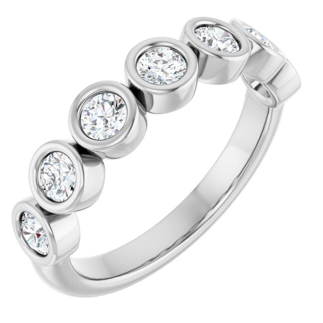 14K Yellow Or White Or Rose Gold Or Platinum Round Polished Natural Diamond Anniversary Band, Size 7