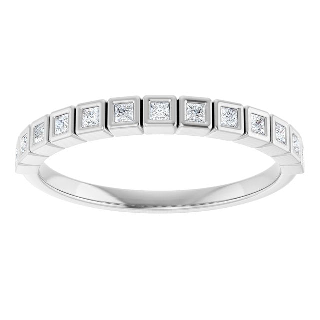 14K White Gold Square 1.3 X 1.3 Mm Polished 1/6 Ctw Natural Diamond Anniversary Band, Size 7