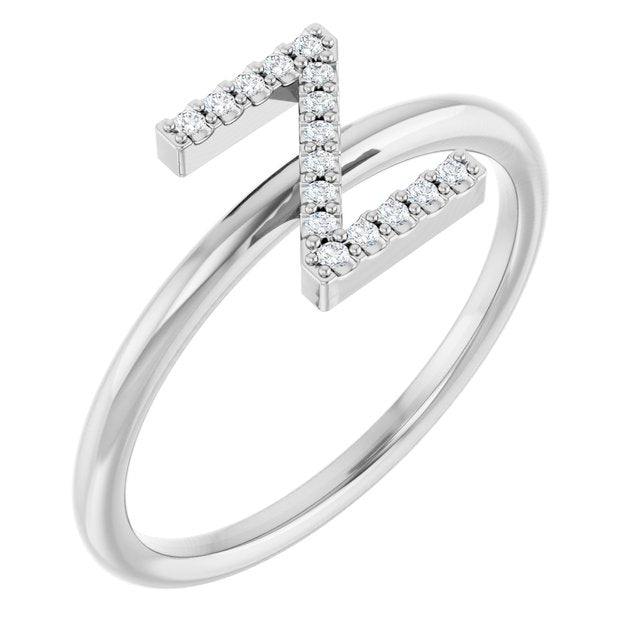 14K Yellow Or White Or Rose Gold Round I1, G-H Polished Natural Diamond Intial A Ring, Size 7