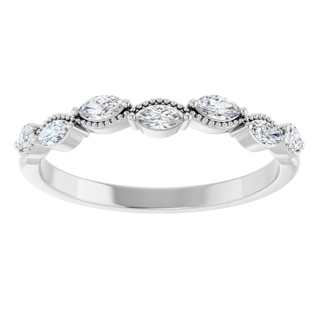 14K White Gold Marquise 3.5 X 1.7 Mm Polished 1/3 Ctw Natural Diamond Anniversary Band, Size 7