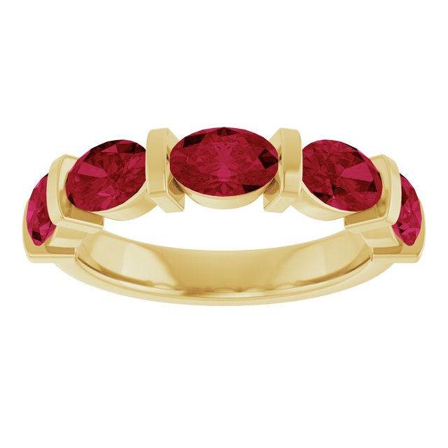 14K Yellow Gold Oval 6 X 4 Mm Polished Lab-Grown Ruby Anniversary Band Size 7