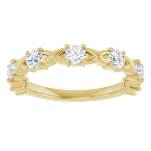14K Yellow Gold Round 3 Mm Polished 5/8 Ctw Natural Diamond Anniversary Band Size 7