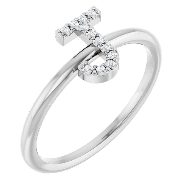 14K Yellow Or White Or Rose Gold Round I1, G-H Polished Natural Diamond Intial A Ring, Size 7