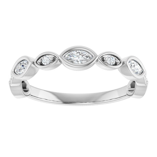 14K White Gold Marquise 4 X 2 Mm Polished 3/8 Ctw Lab-Grown Diamond Anniversary Band, Size 7