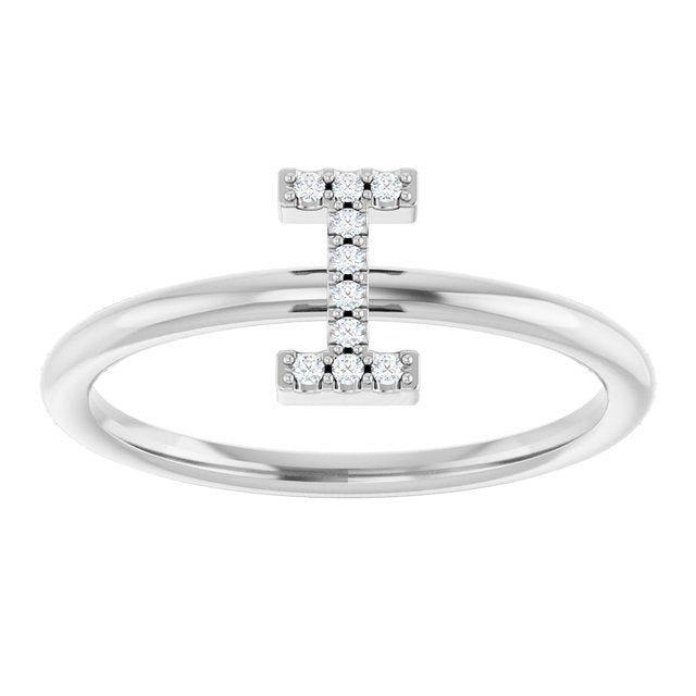 14K Yellow Or White Or Rose Gold Round I1, G-H Polished Natural Diamond Intial A Ring, Size 7
