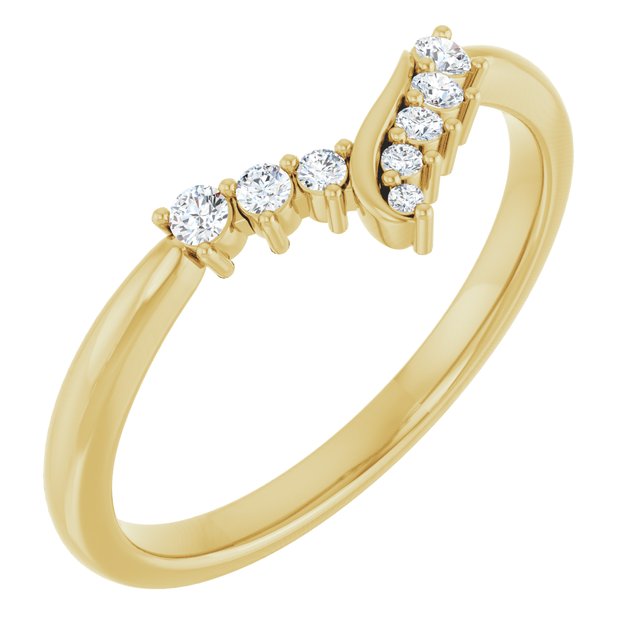 14K White Or Yellow Gold Round Polished 1/8 Ctw Natural Diamond Contour Band, Size 7