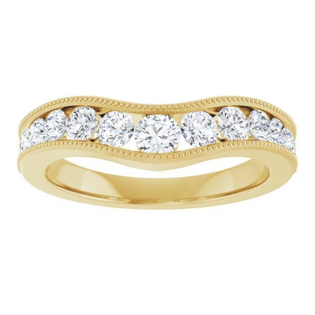 14K Yellow Gold Round 3.1 Mm Polished 3/4 Ctw Natural Diamond Contour Band, Size 7