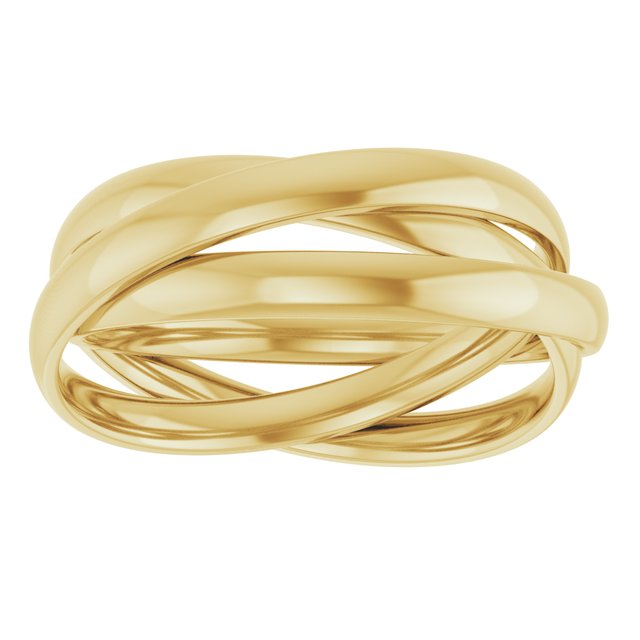 14K Yellow Gold Gold Polished Tri-Color 3-Band Rolling Standard-Fit Band, Size 4