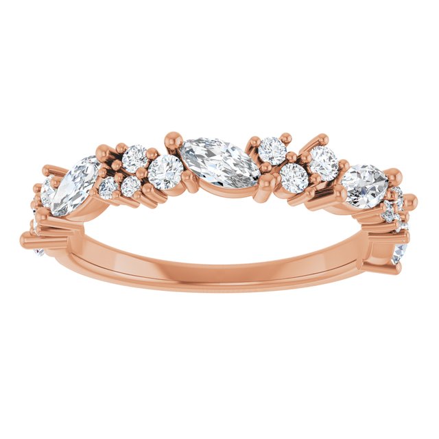 14K White Or Rose Gold Marquise 5 X 2.5 Mm Polished 7/8 Ctw Natural Diamond Anniversary Band, Size 7