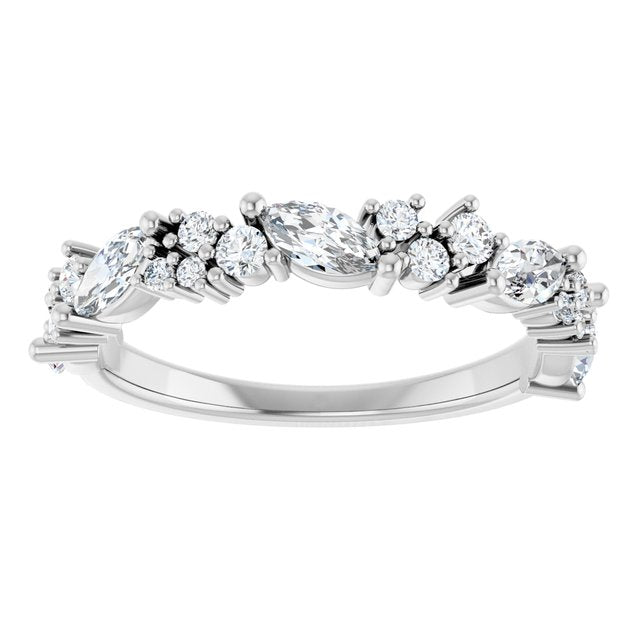 14K White Or Rose Gold Marquise 5 X 2.5 Mm Polished 7/8 Ctw Natural Diamond Anniversary Band, Size 7