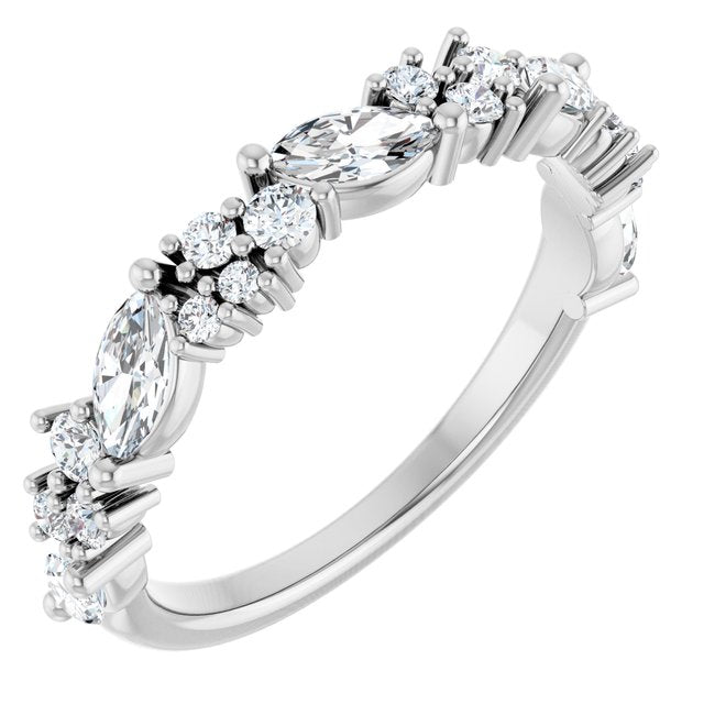 14K White Or Rose Gold Marquise 5 X 2.5 Mm Polished 7/8 Ctw Natural Diamond Anniversary Band, Size 7