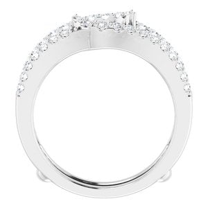 14K White Gold Round Polished 1/2 Ctw Natural Diamond Ring Guard Size 7