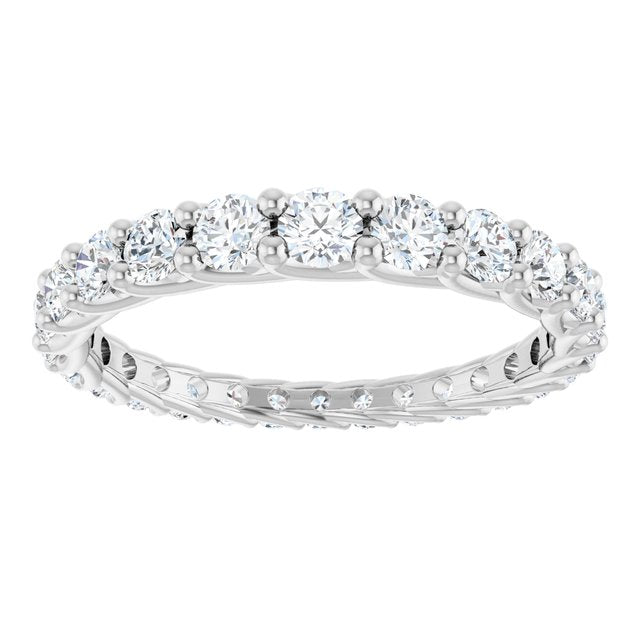 14K White Gold Round Si2-Si3, G-H Polished 1 1/3 Ctw Natural Diamond Graduated Eternity Band, Size 7