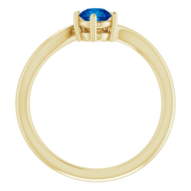 14K Yellow Gold Round 4.1 Mm Polished Natural Blue Sapphire And .025 Ctw Natural Diamond Ring, Size 7