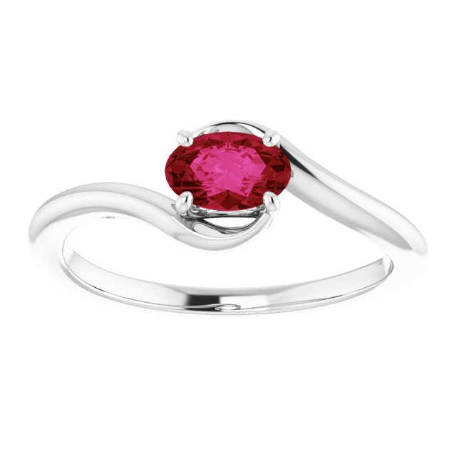 14K White Gold Oval 6 X 4 Mm Polished Lab-Grown Ruby Ring, Size 7