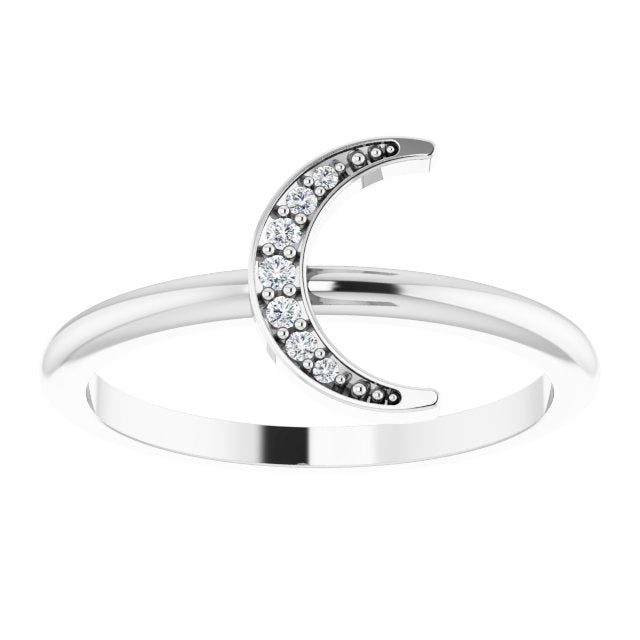 14K White Or Yellow Gold Or Sterling Silver Round Polished .04 Ctw Natural Diamond Stackable Crescent Ring, Size 7