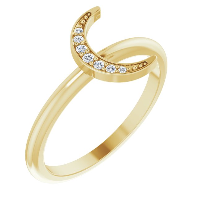 14K White Or Yellow Gold Or Sterling Silver Round Polished .04 Ctw Natural Diamond Stackable Crescent Ring, Size 7