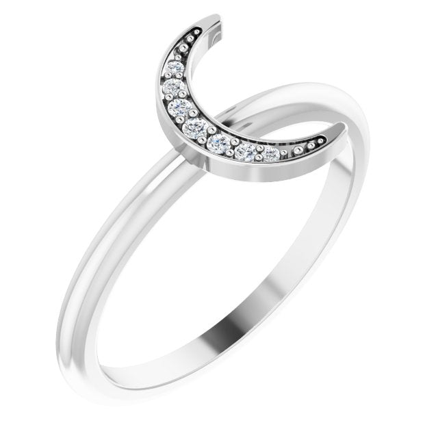 14K White Or Yellow Gold Or Sterling Silver Round Polished .04 Ctw Natural Diamond Stackable Crescent Ring, Size 7