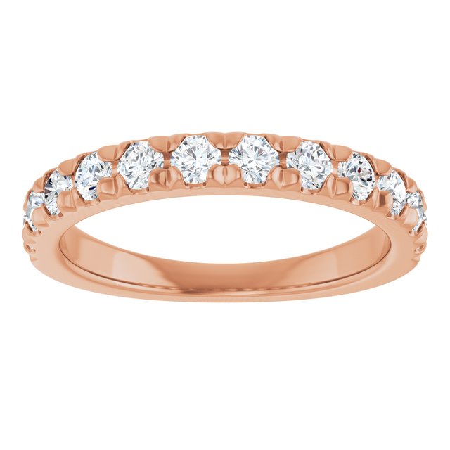 14K Yellow Or White Or Rose Gold Or Platinum Round Polished Natural Diamond French-Set Anniversary Band, Size 7
