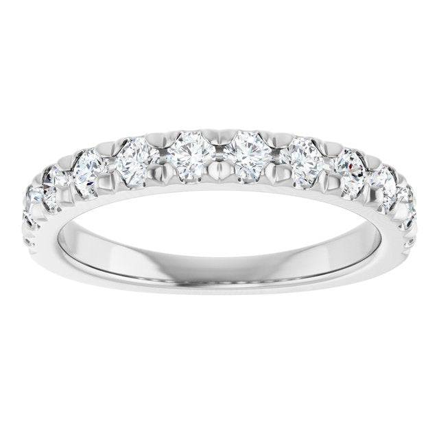 14K Yellow Or White Or Rose Gold Or Platinum Round Polished Natural Diamond French-Set Anniversary Band, Size 7