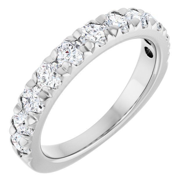 14K Yellow Or White Or Rose Gold Or Platinum Round Polished Natural Diamond French-Set Anniversary Band, Size 7