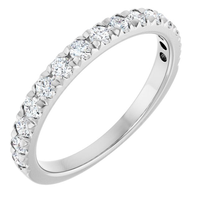 14K Yellow Or White Or Rose Gold Or Platinum Round Polished Natural Diamond French-Set Anniversary Band, Size 7