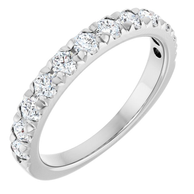 14K Yellow Or White Or Rose Gold Or Platinum Round Polished Natural Diamond French-Set Anniversary Band, Size 7