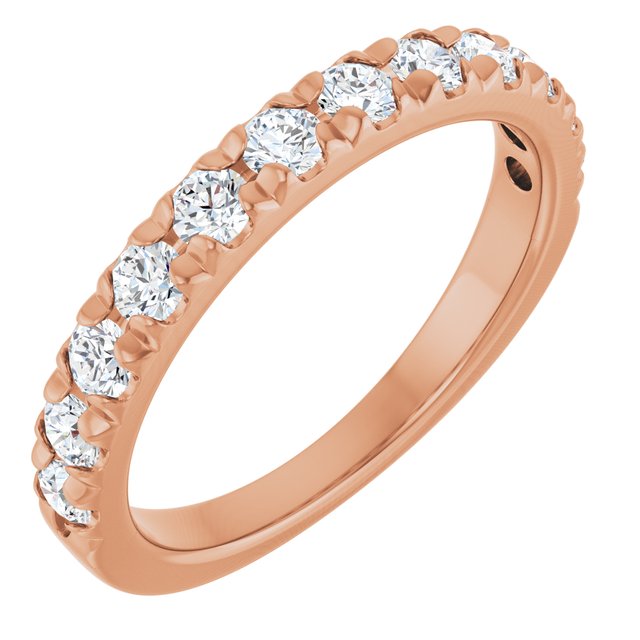 14K Yellow Or White Or Rose Gold Or Platinum Round Polished Natural Diamond French-Set Anniversary Band, Size 7