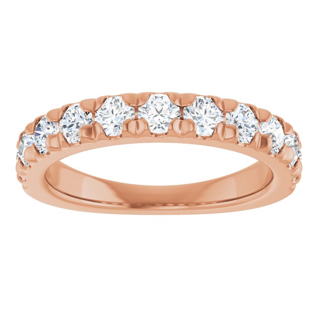 14K Yellow Or White Or Rose Gold Or Platinum Round Polished Natural Diamond French-Set Anniversary Band, Size 7
