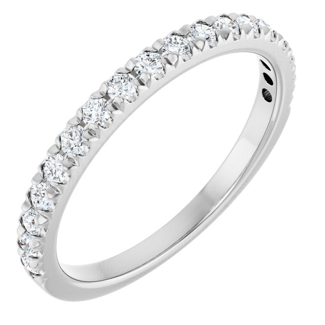 14K Yellow Or White Or Rose Gold Or Platinum Round Polished Natural Diamond French-Set Anniversary Band, Size 7