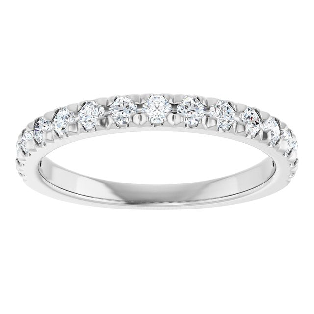 14K Yellow Or White Or Rose Gold Or Platinum Round Polished Natural Diamond French-Set Anniversary Band, Size 7