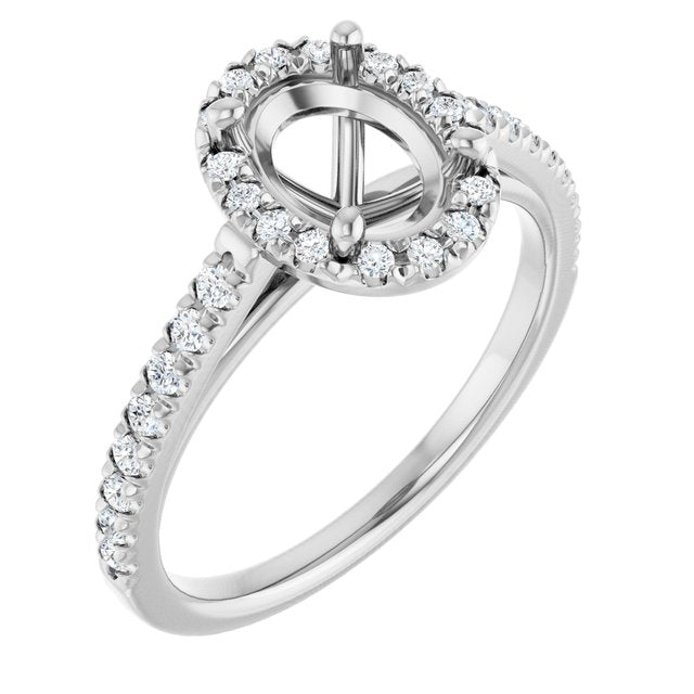 14K White Or Yellow Gold Or Platinum Oval 8 X 6 Mm Polished 1/4 Ctw Lab-Grown Diamond Semi-Set Engagement Ring, Size 7