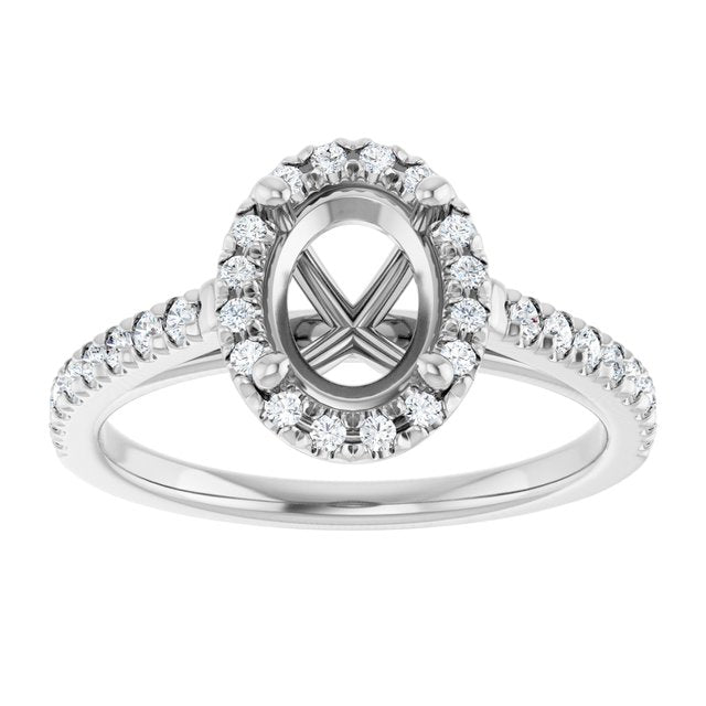 14K White Or Yellow Gold Or Platinum Oval 8 X 6 Mm Polished 1/4 Ctw Lab-Grown Diamond Semi-Set Engagement Ring, Size 7