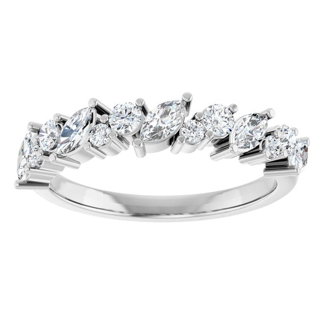 14K White Or Yellow Gold Marquise 4.25 X 2.25 Mm Polished 3/4 Ctw Natural Diamond Anniversary Band, Size 7