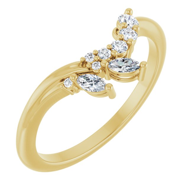 14K White Or Yellow Or Rose Gold Polished 1/5 Ctw Natural Diamond Contour Band, Size 7