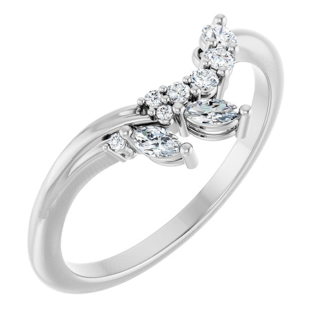 14K Rose Gold Or Platinum Round 2.2 Mm Polished 1/5 Ctw Lab-Grown Diamond Contour Band, Size 7
