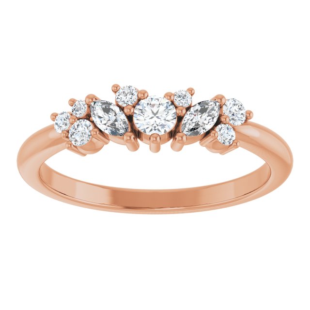 14K Rose Gold Polished 1/3 Ctw Natural Diamond Multi-Shape Ring, Size 7