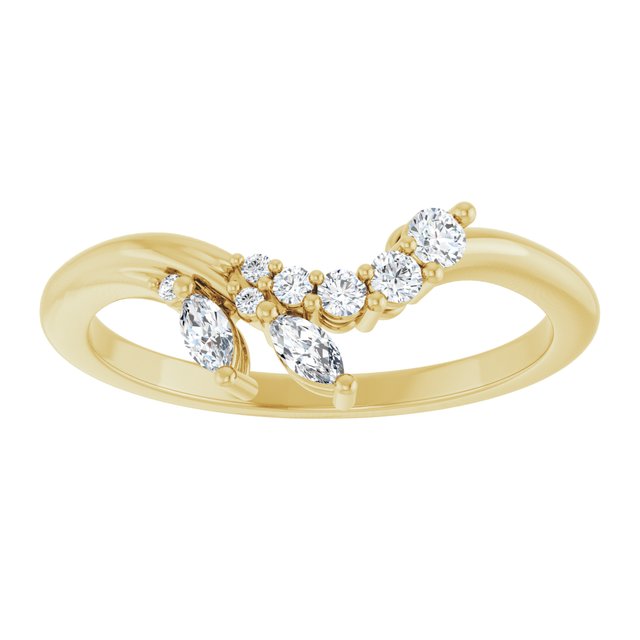 14K White Or Yellow Or Rose Gold Polished 1/5 Ctw Natural Diamond Contour Band, Size 7