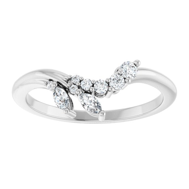14K White Or Yellow Or Rose Gold Polished 1/5 Ctw Natural Diamond Contour Band, Size 7