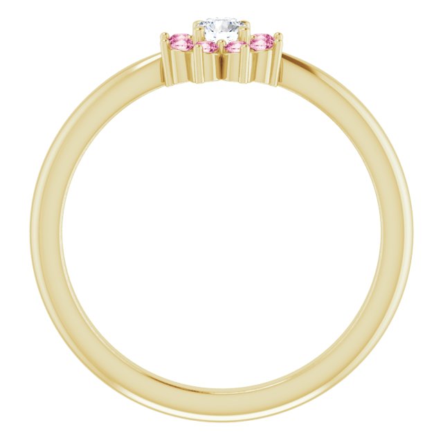 14K Yellow Gold Round 2.5 Mm Polished .06 Ct Natural Diamond And Natural Pink Tourmaline Youth Flower Ring, Size 3