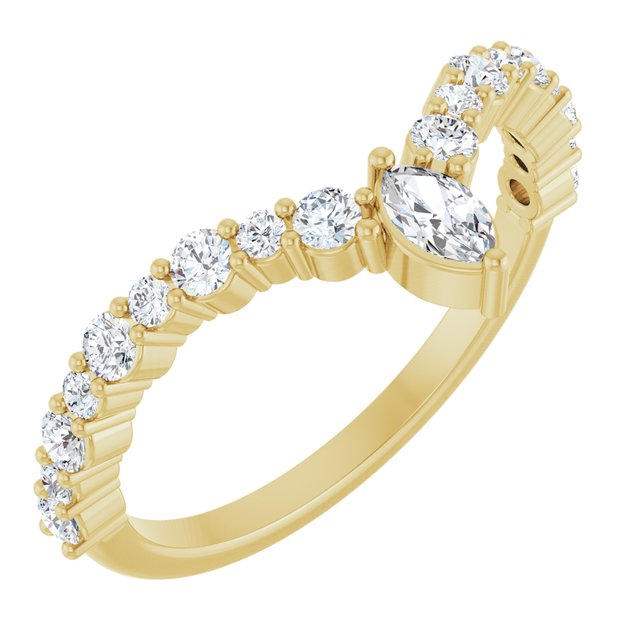 14K Yellow Or White Or Rose Gold Or Platinum Marquise 4.5 X 2.5 Mm Polished 1/2 Ctw Natural Diamond V Ring, Size 7