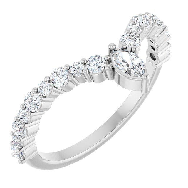 14K Yellow Or White Or Rose Gold Or Platinum Marquise 4.5 X 2.5 Mm Polished 1/2 Ctw Natural Diamond V Ring, Size 7