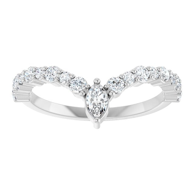 14K Yellow Or White Or Rose Gold Or Platinum Marquise 4.5 X 2.5 Mm Polished 1/2 Ctw Natural Diamond V Ring, Size 7