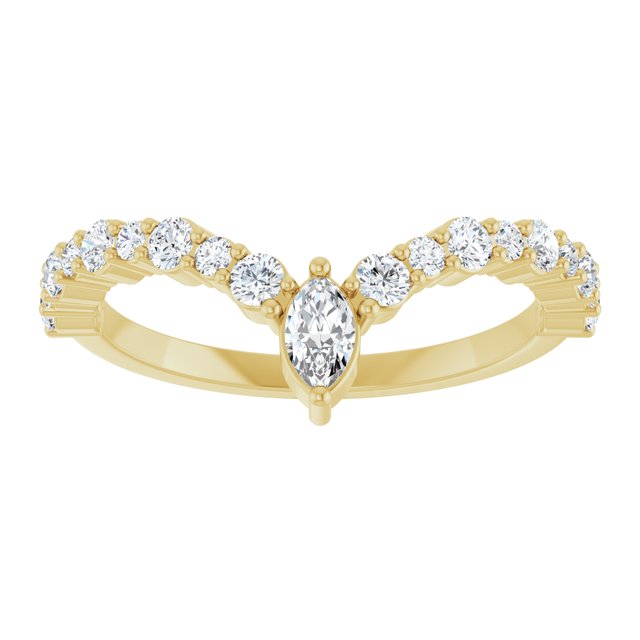 14K Yellow Or White Or Rose Gold Or Platinum Marquise 4.5 X 2.5 Mm Polished 1/2 Ctw Natural Diamond V Ring, Size 7