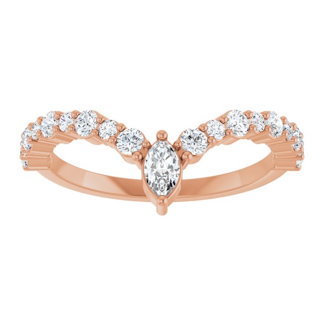 14K Yellow Or White Or Rose Gold Or Platinum Marquise 4.5 X 2.5 Mm Polished 1/2 Ctw Natural Diamond V Ring, Size 7