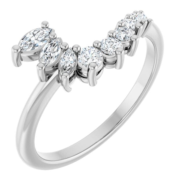 14K White Gold Polished 1/3 Ctw Natural Diamond Contour Band, Size 7