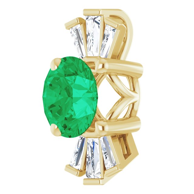 14K Yellow Gold Round 6Mm Si2-Si3, Ghi Polished Natural Emerald And 1/6 Ctw Natural Diamond Pendant